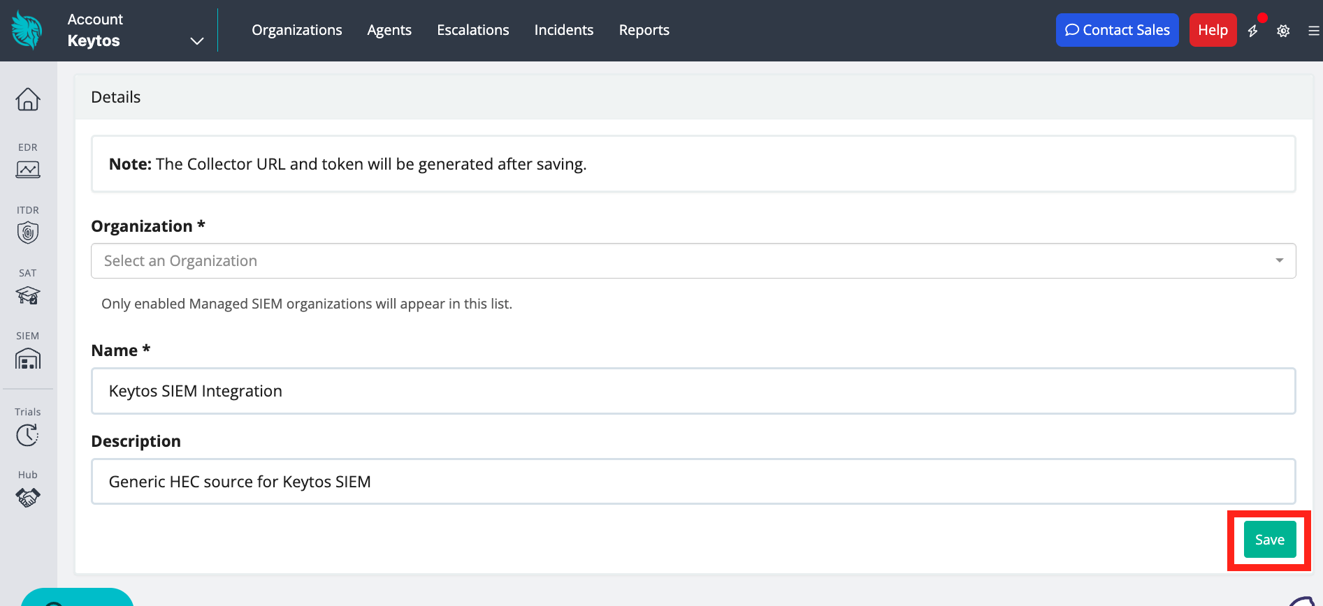 Huntress Configure Generic HEC