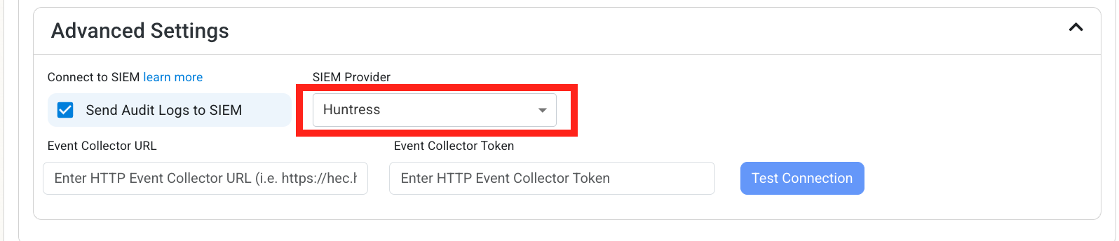 Set Huntress as the SIEM in EZCA