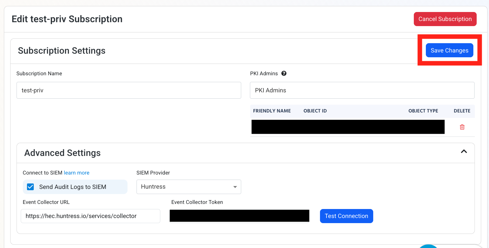 EZCA Settings Save Changes