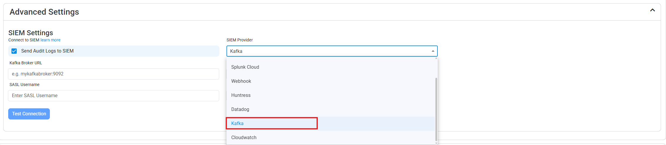 Set Kafka as the SIEM in EZCA