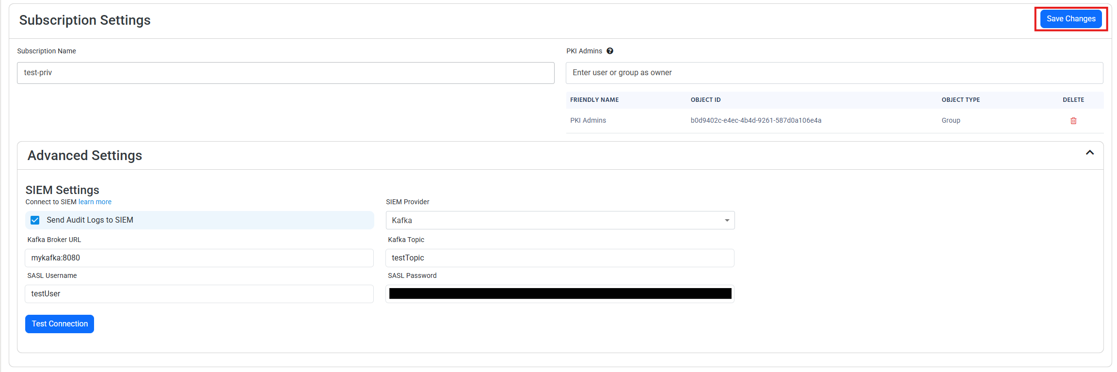 EZCA Settings Save Changes