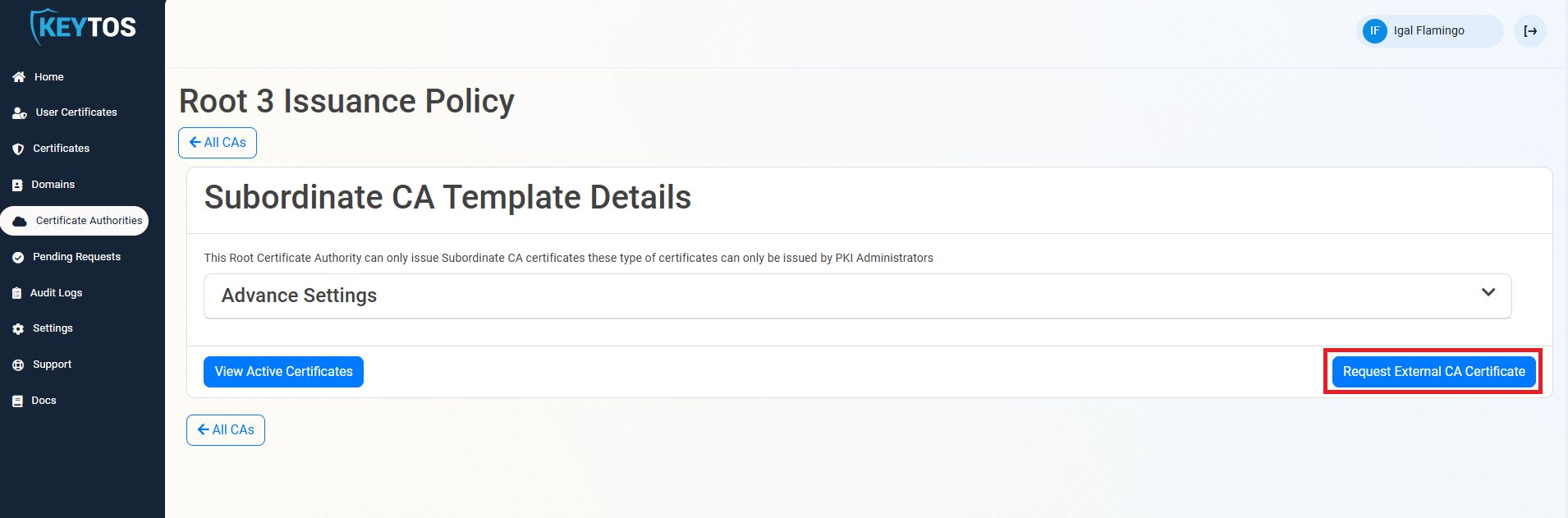 Request External CA Certificate in EZCA