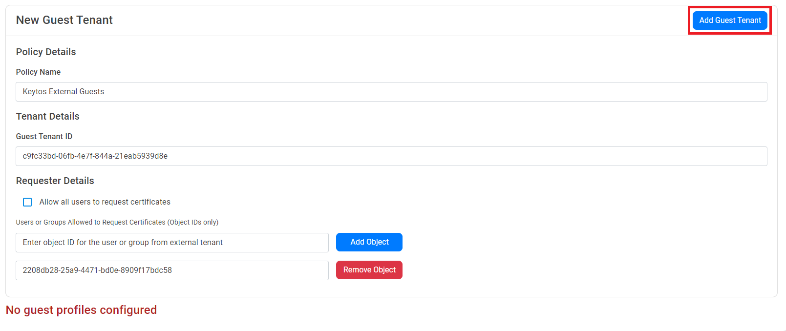 Add Guest Tenant to Issue Certificates for your Network