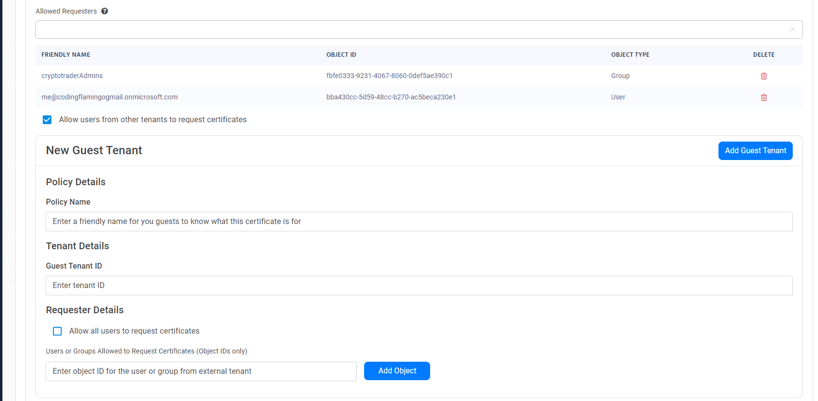 Enable certificate issuance for external users