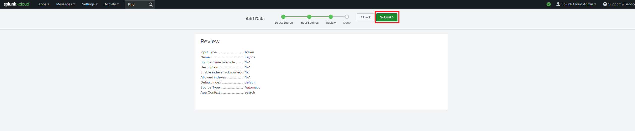 Create Splunk http input