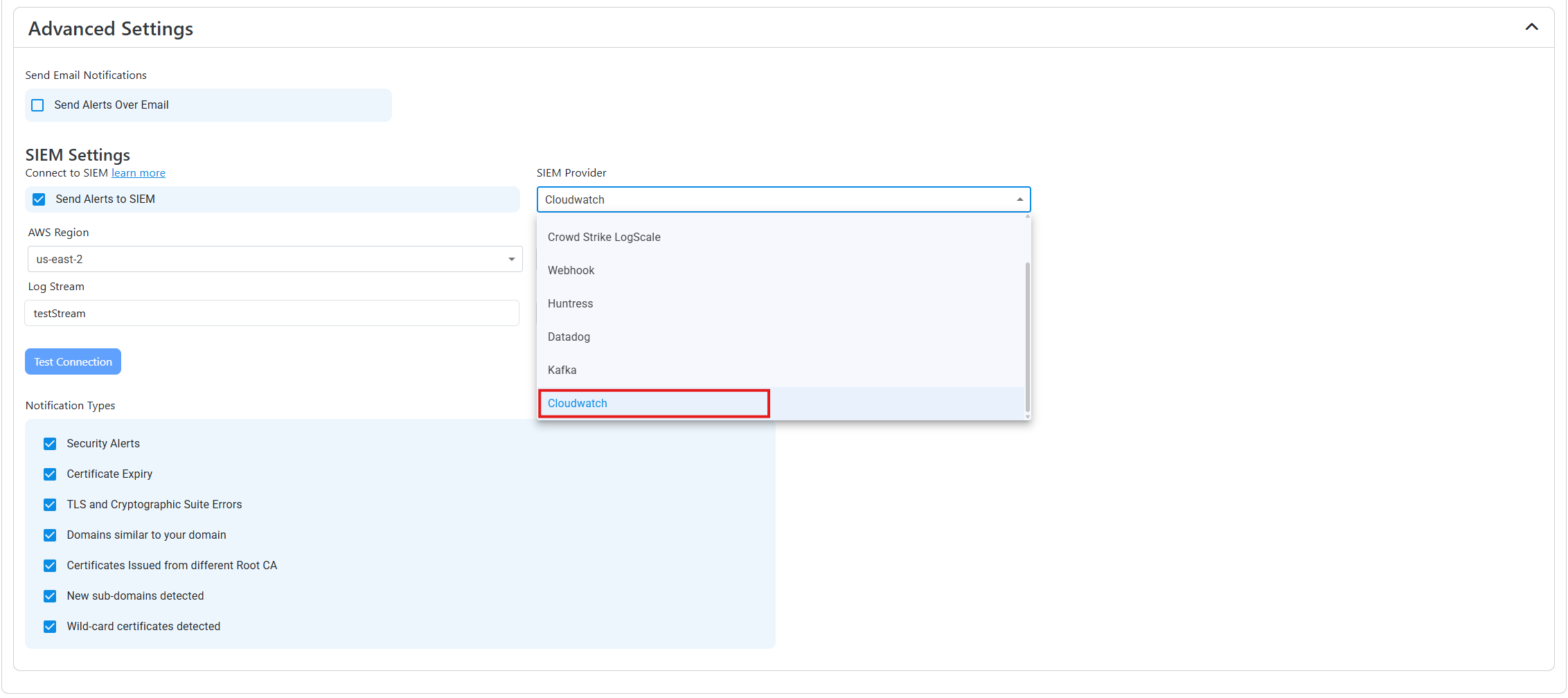 Set CloudWatch as the SIEM in EZMonitor