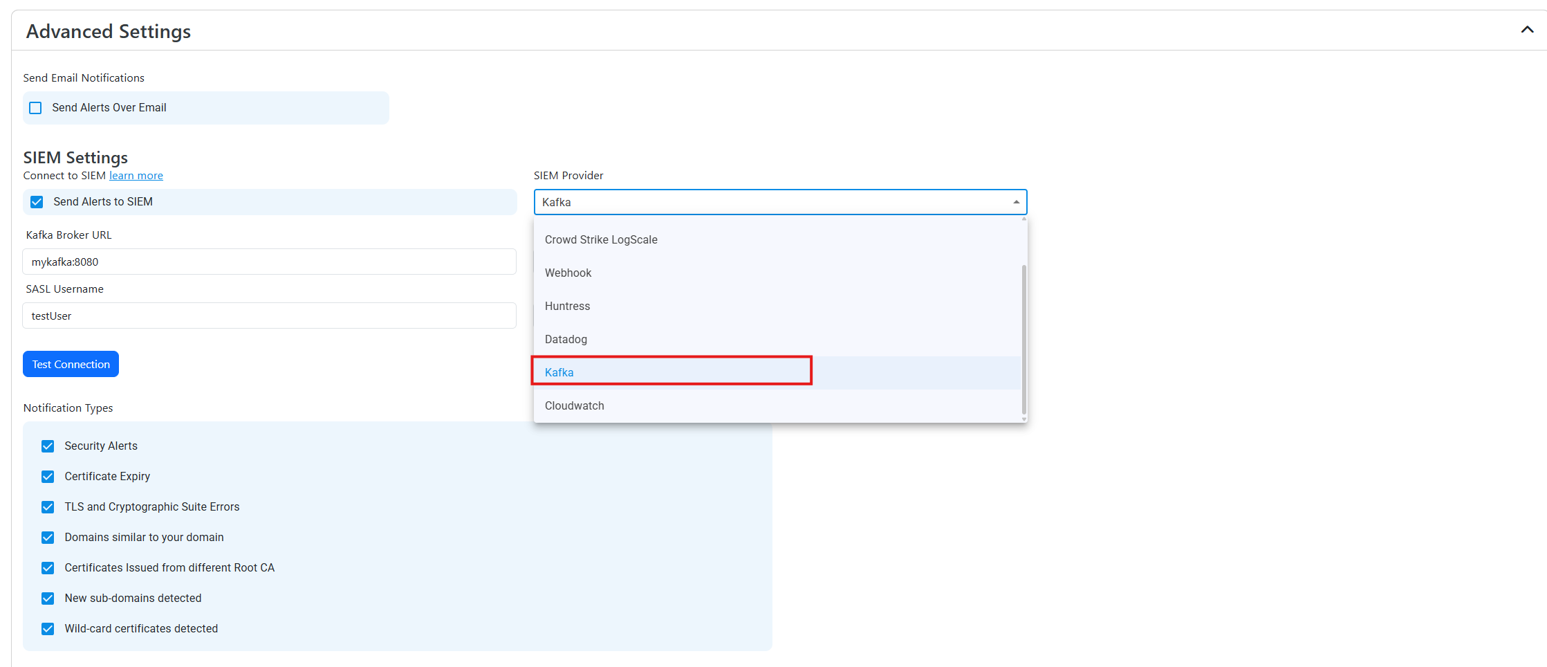 Set Kafka as the SIEM in EZMonitor