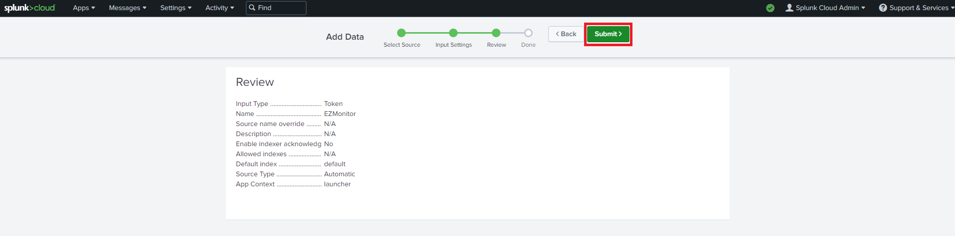 Create Splunk http input