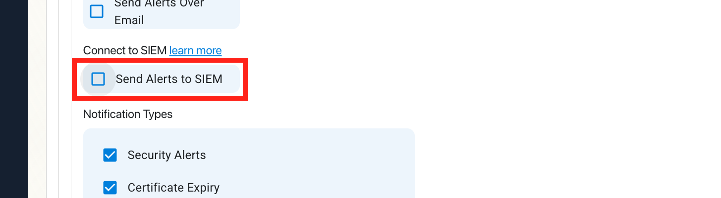 EZMonitor Send Alerts to SIEM checkbox