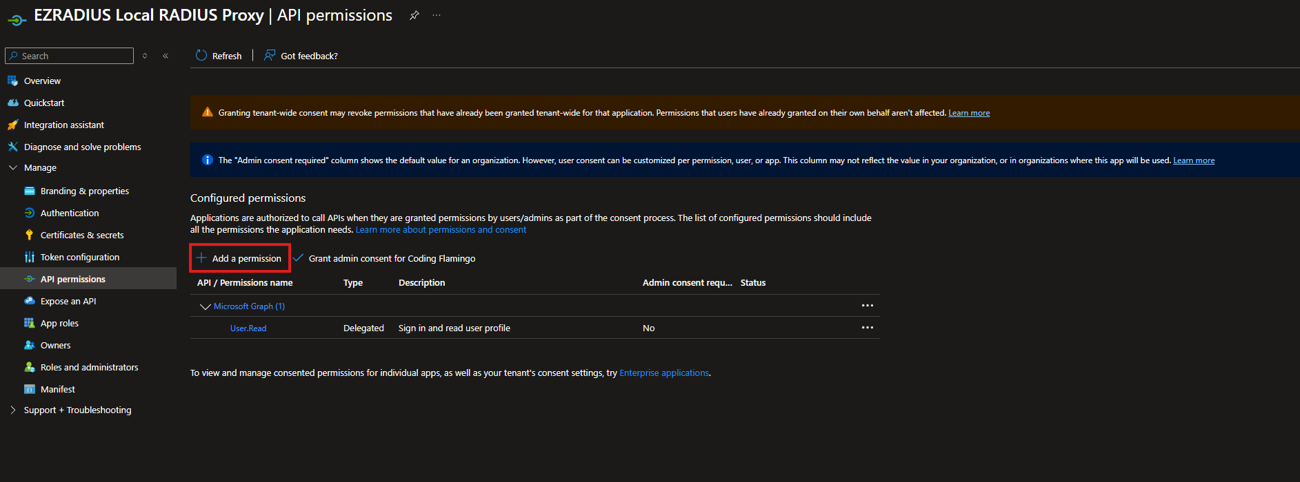Add API Permission Entra ID Application
