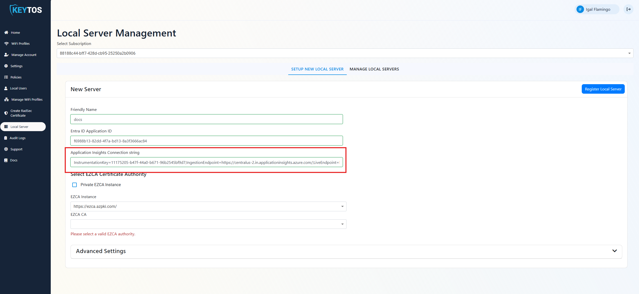 Add Application Insights Connection String for Local RADIUS Proxy in EZRADIUS