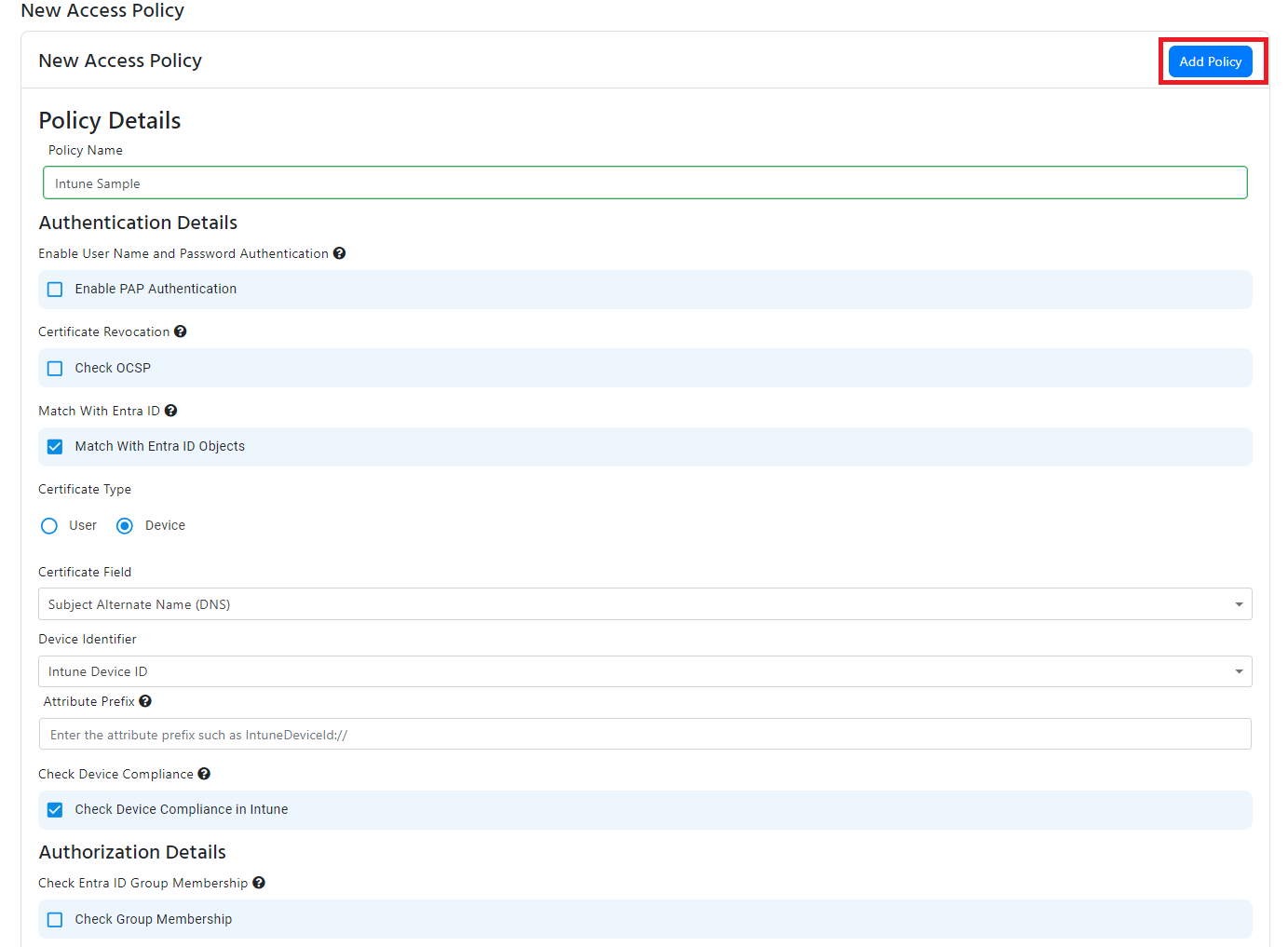 EZRADIUS Cloud RADIUS Network Policy Access Policies for Students EAP-TLS policy with Intune Device Validation