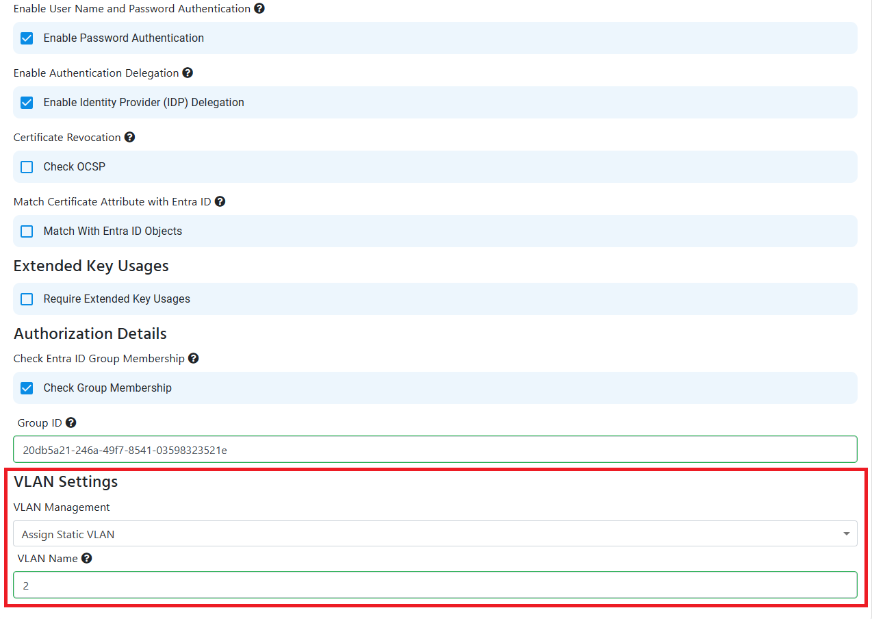 EZRADIUS Cloud RADIUS Network Policy Access Policies for Students EAP-TLS policy with Static VLAN Assignment