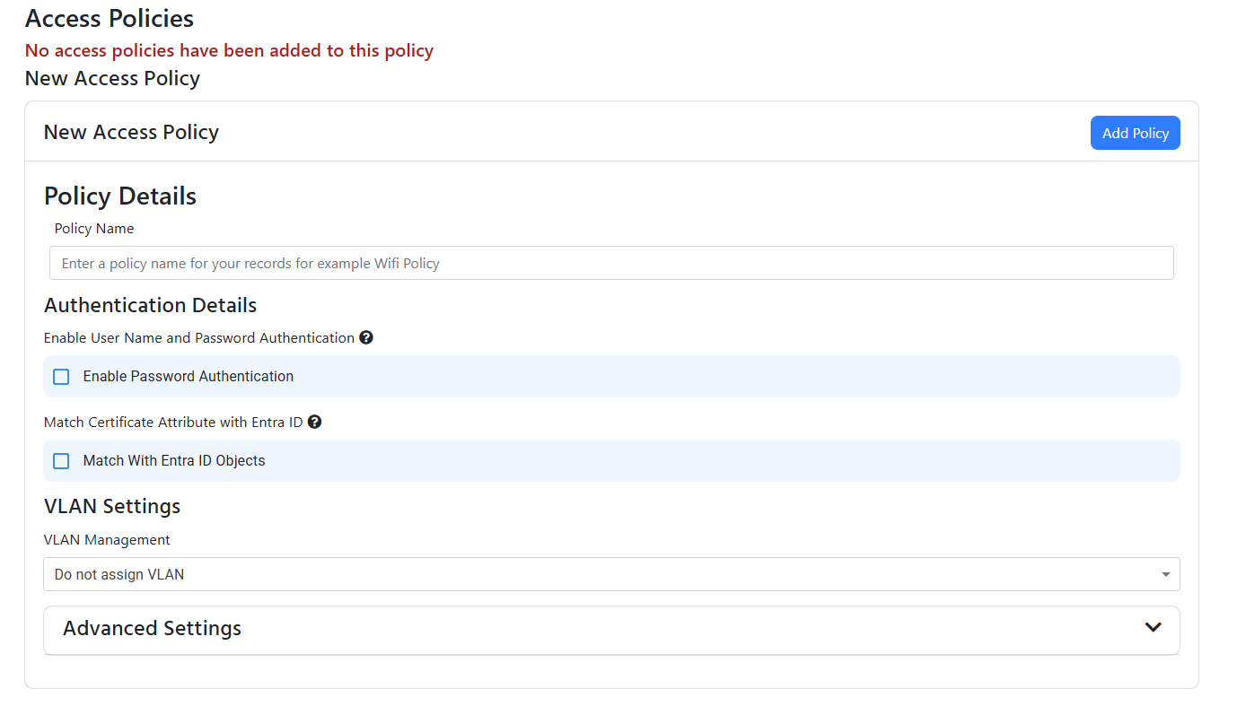 EZRADIUS Cloud RADIUS Network Policy Access Policies