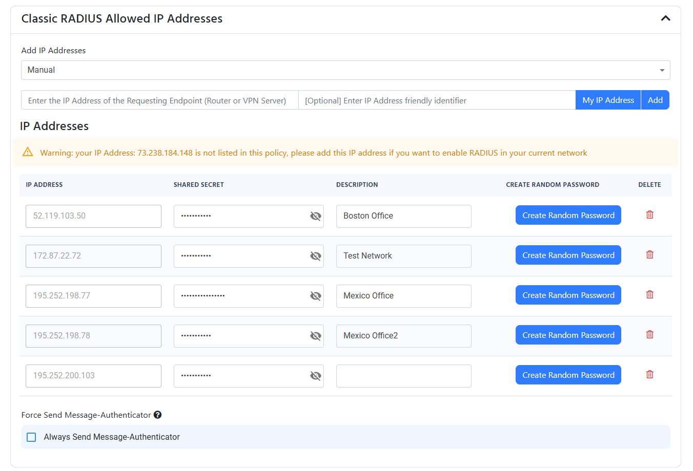 EZRADIUS Cloud RADIUS Network Policy IP Addresses