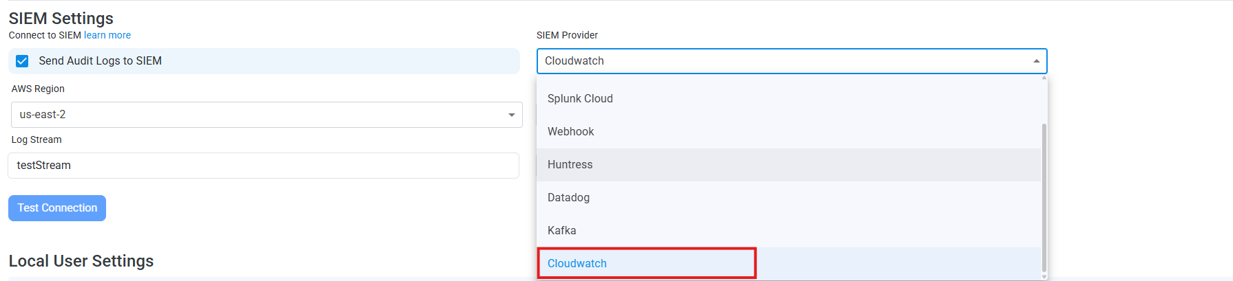 Set CloudWatch as the SIEM in EZRADIUS