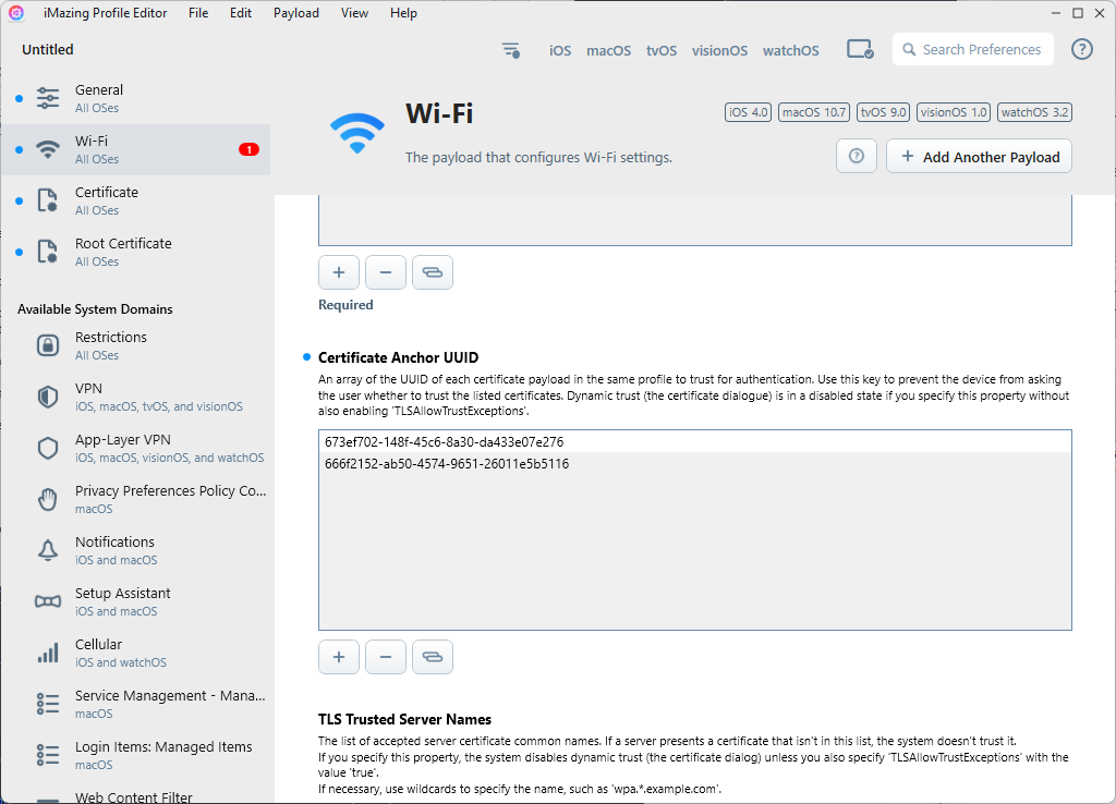 Certificate Anchor UUIDs
