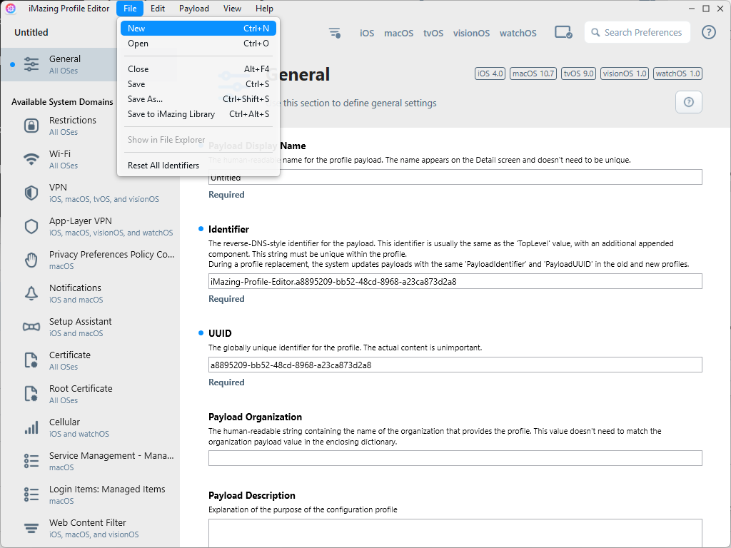 Create New Profile in iMazing