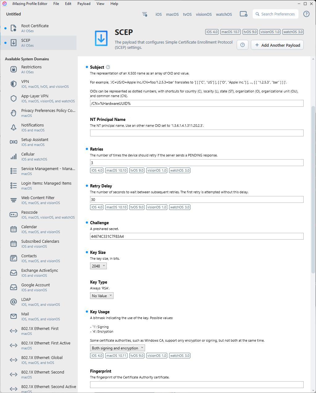 SCEP Settings