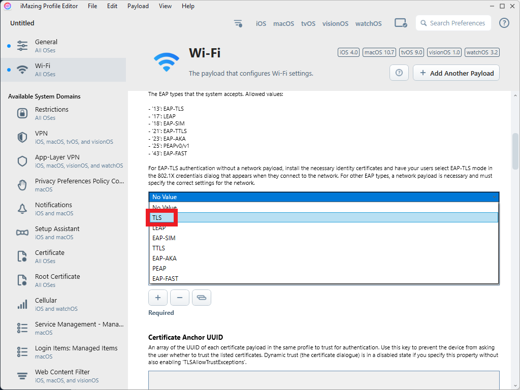 Add New EAP Type in iMazing