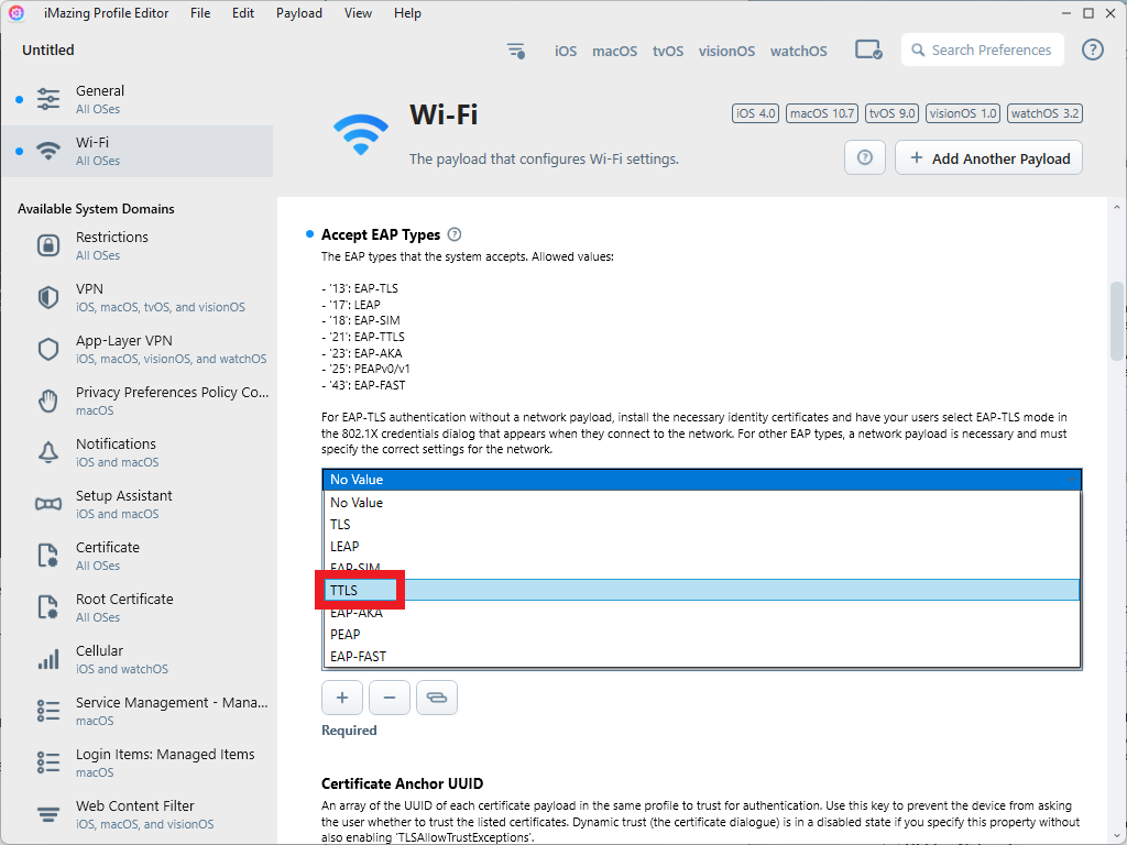 Add New EAP Type in iMazing