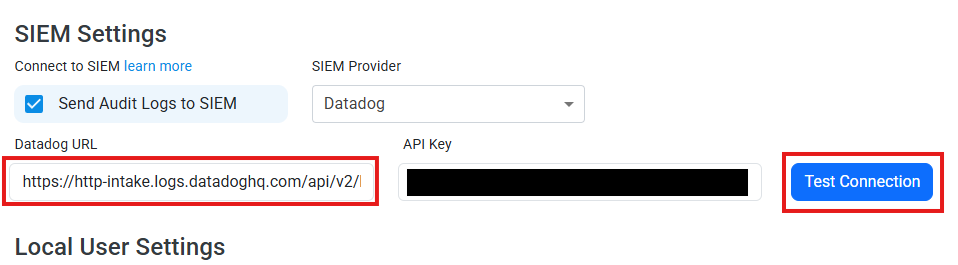 Datadog Paste Values and Test Connection