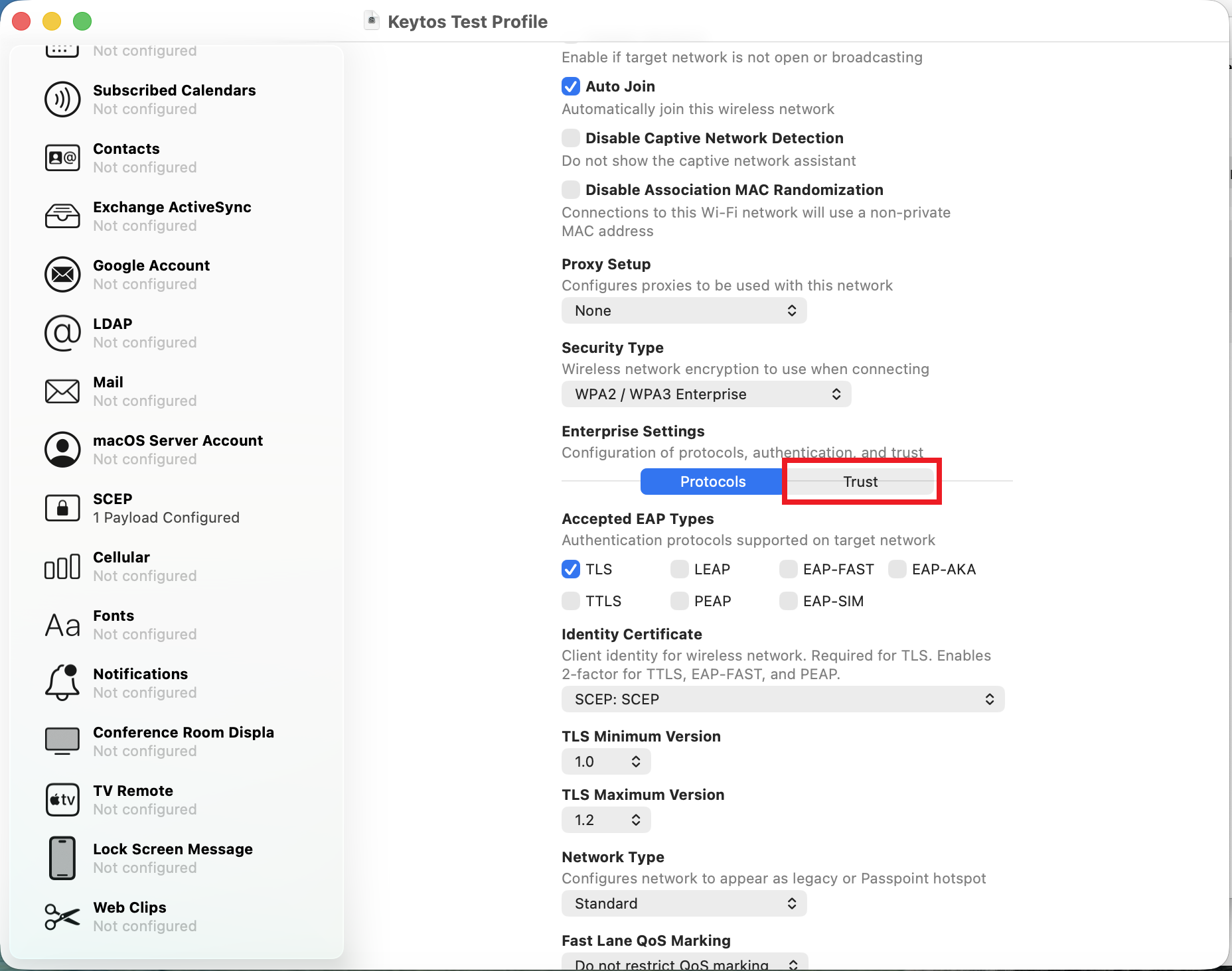How to Configure Trust TLS for EAP-TLS in Apple Configurator