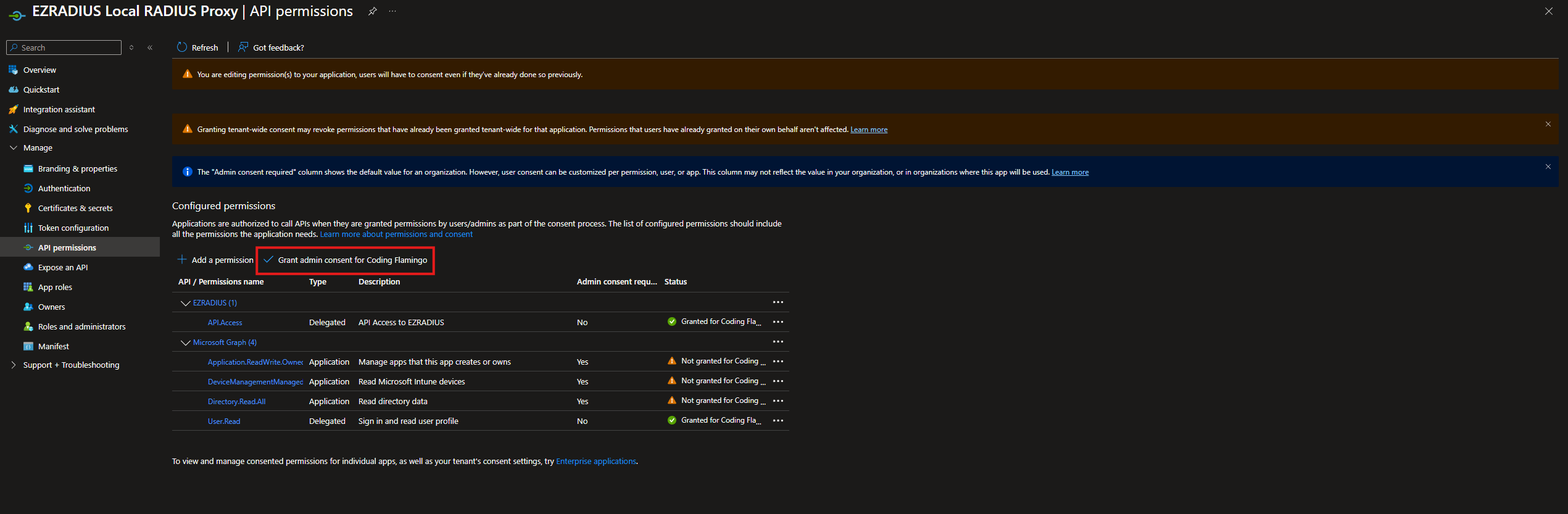 Grant Admin Consent for Cloud RADIUS Application in Entra ID