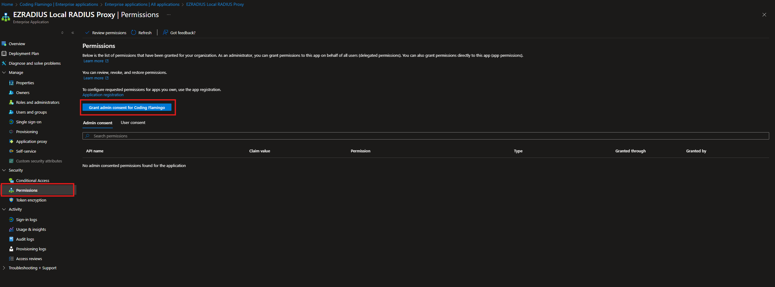 Grant Admin Consent for Entra ID Application