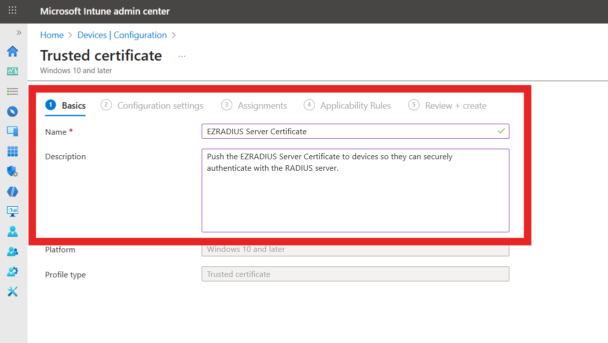 Intune Trusted Certificate Profile Name