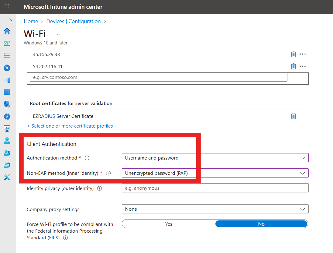 Intune Wi-Fi Profile Client Authentication