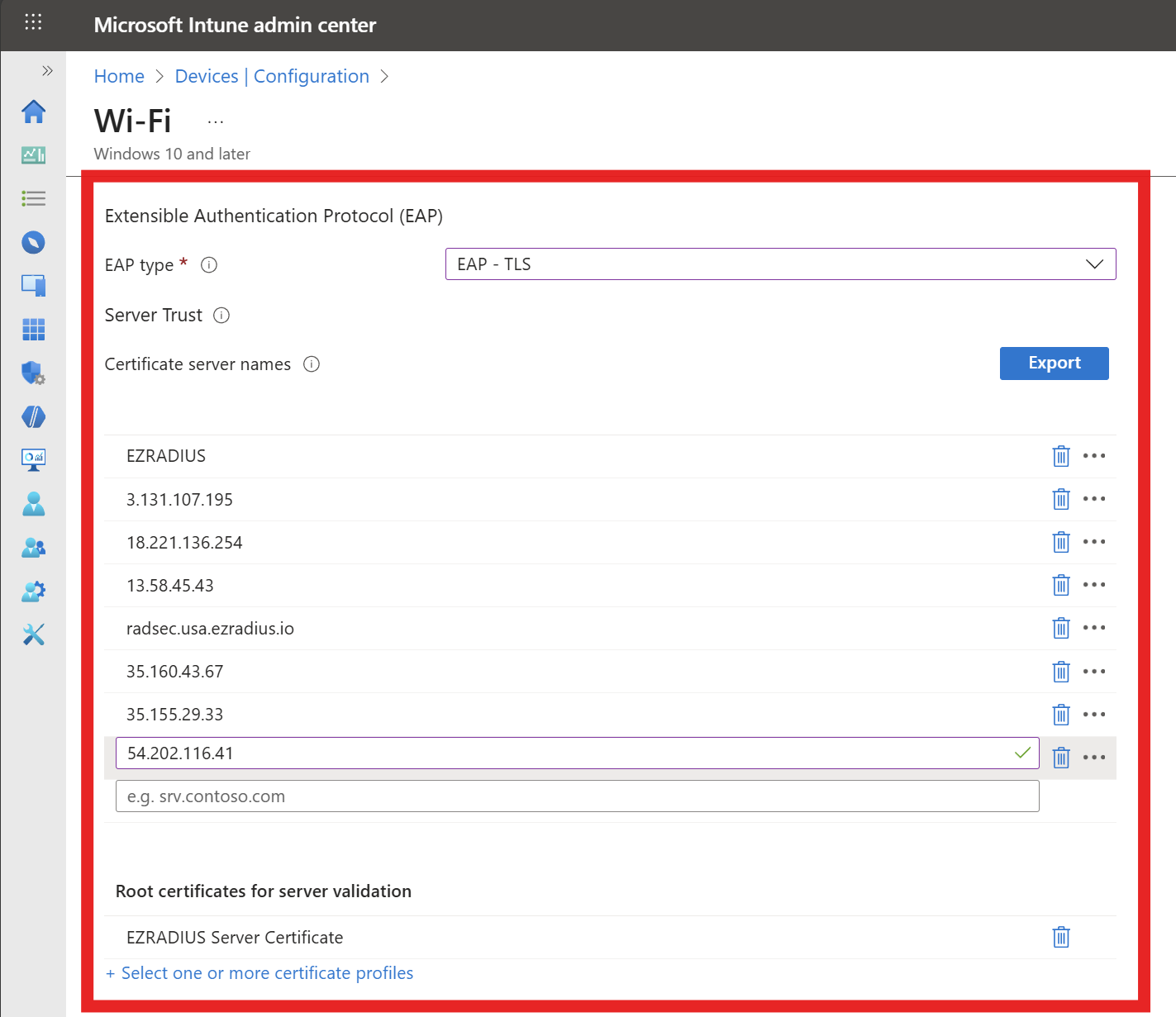 What is Server Trust in Intune Wi-Fi Policy