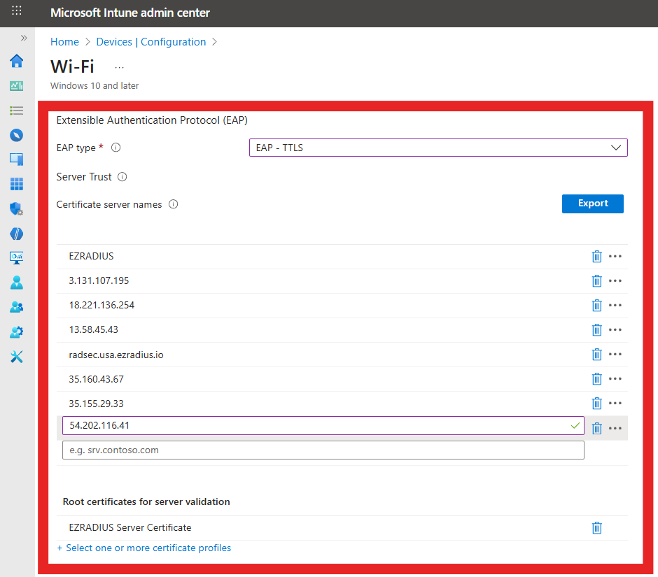 What is Server Trust in Intune Wi-Fi Policy