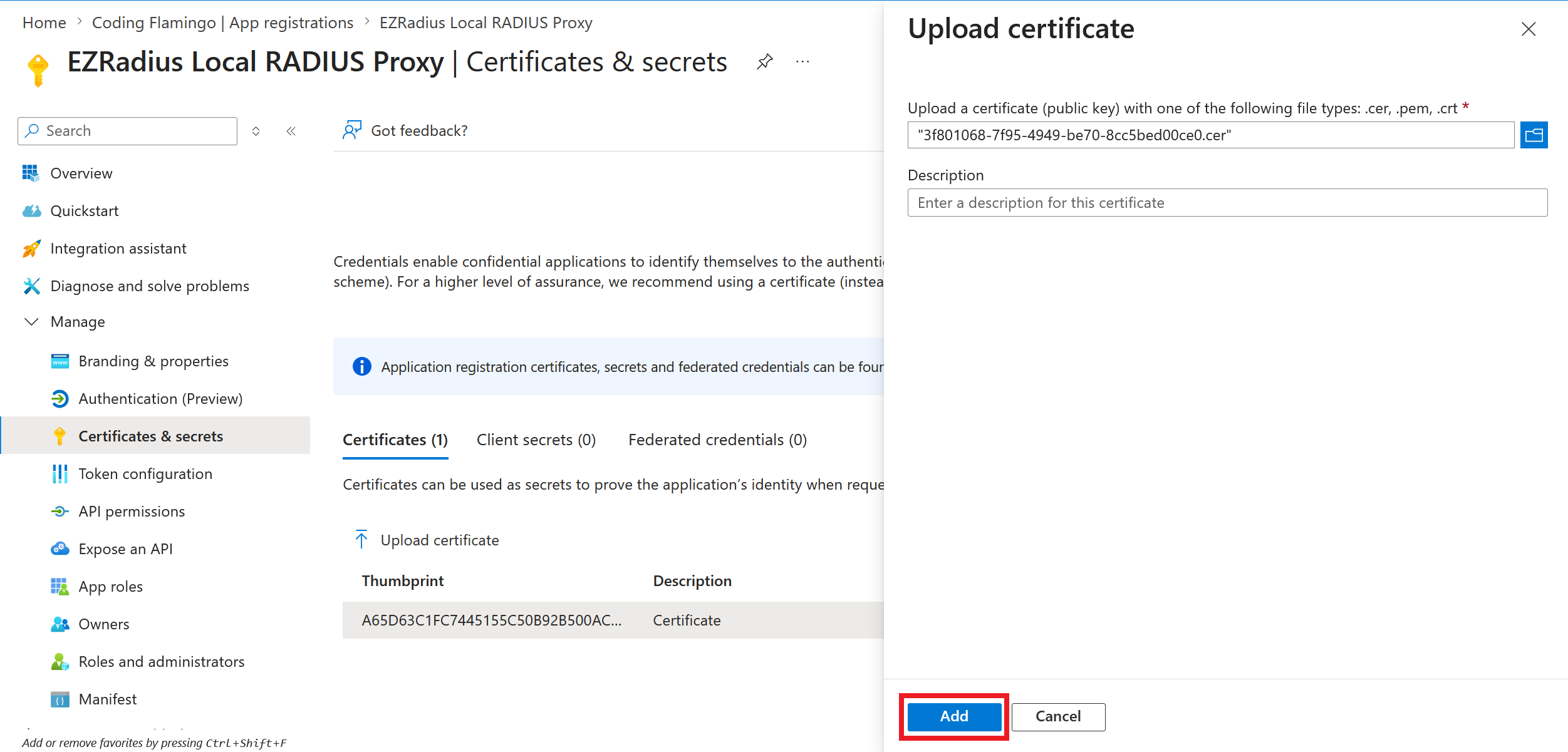 How to Add Certificate to Local RADIUS Proxy for Cloud Radius in Entra ID