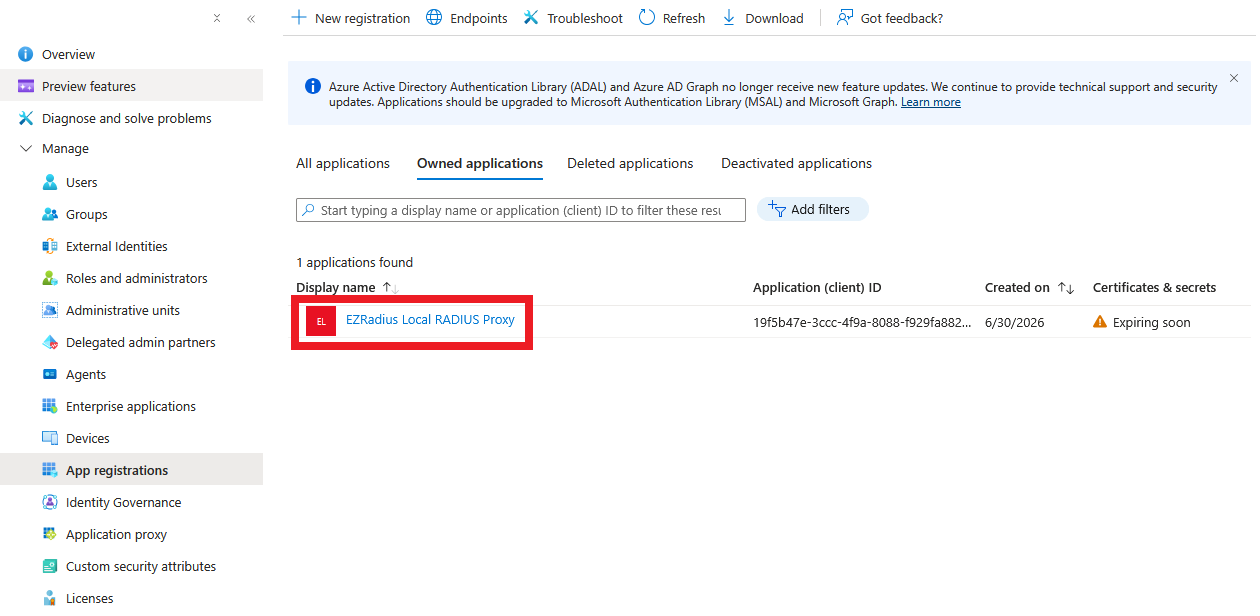 How to Find Existing Local RADIUS Proxy in Entra ID