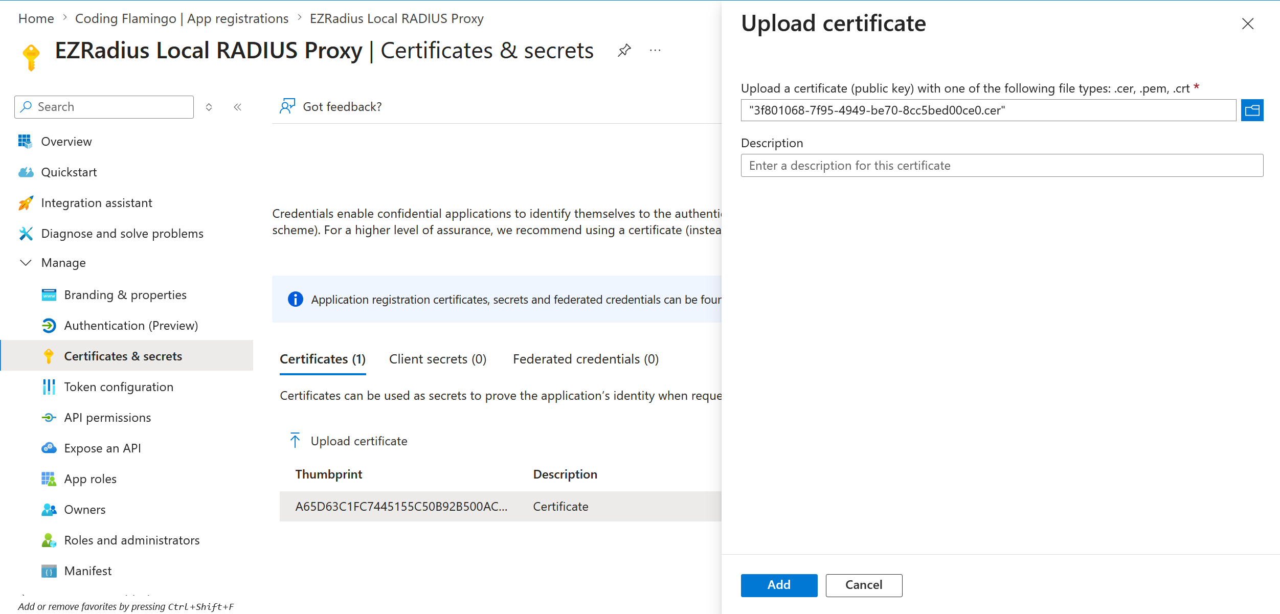 How to Select Certificate to Local RADIUS Proxy for Cloud Radius in Entra ID