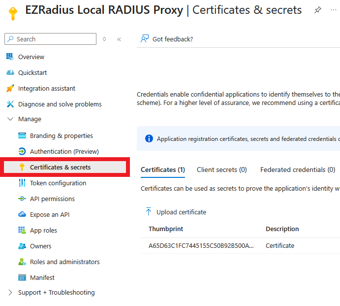 How to select certificates and secrets in Entra ID