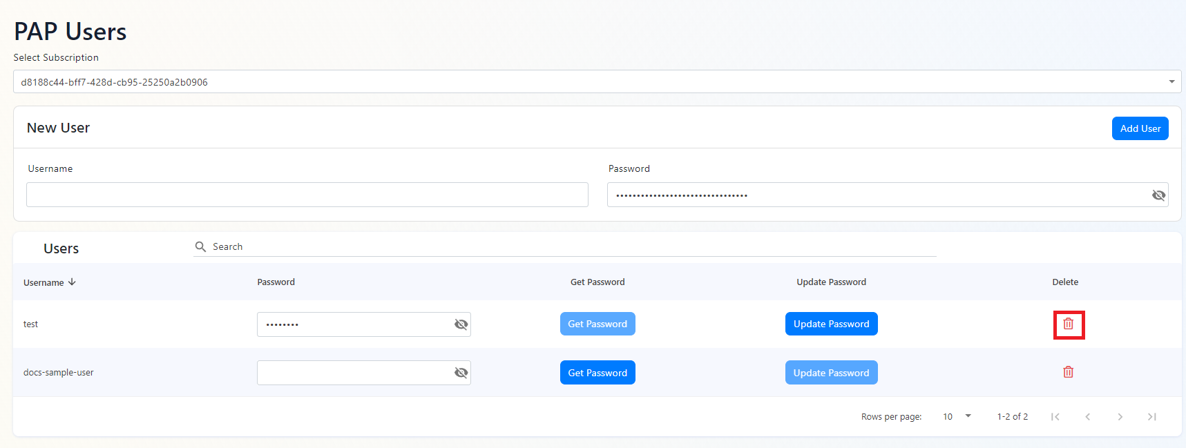 EZRADIUS Cloud RADIUS username and password delete user