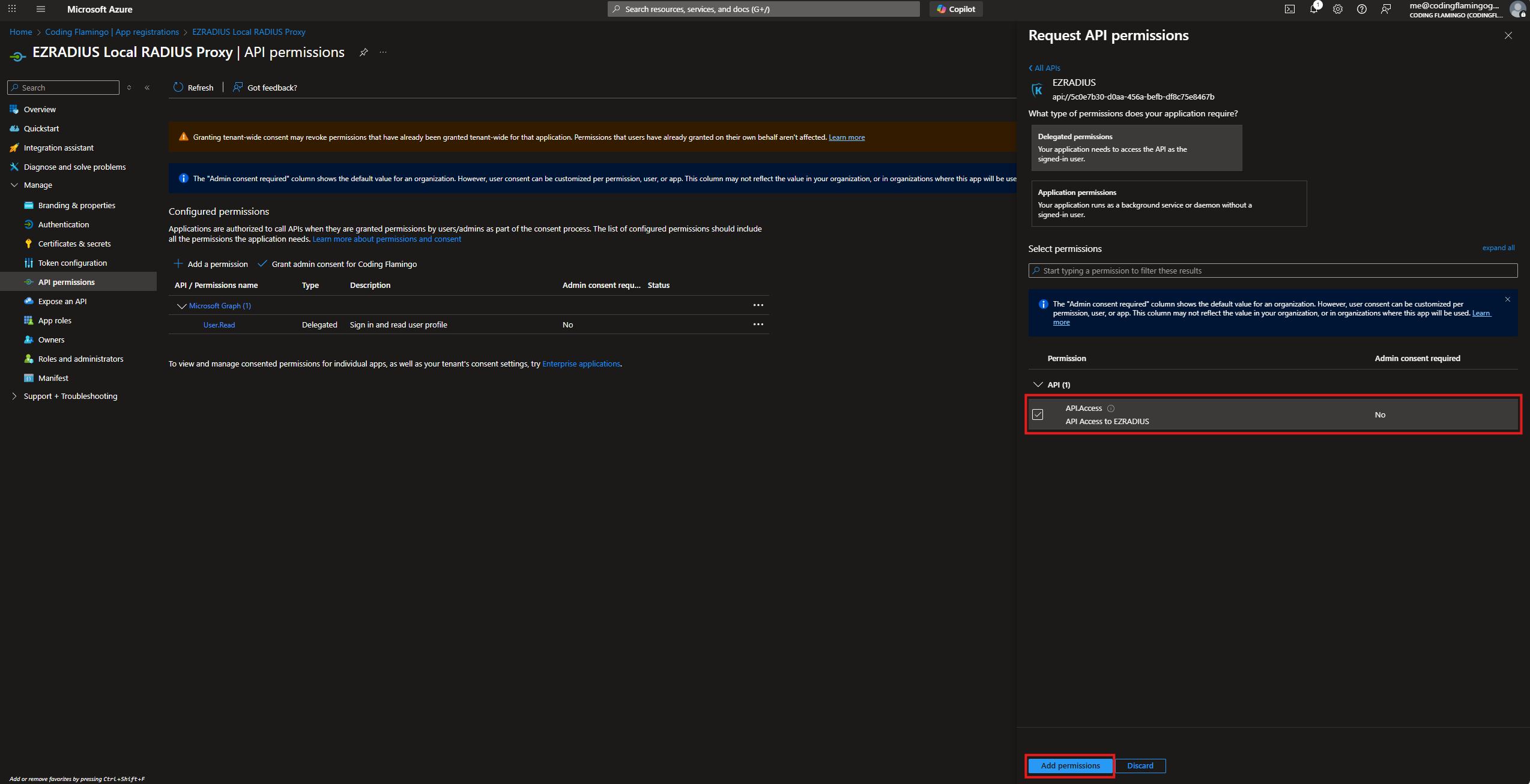 Select API.Access to Cloud RADIUS Permissions