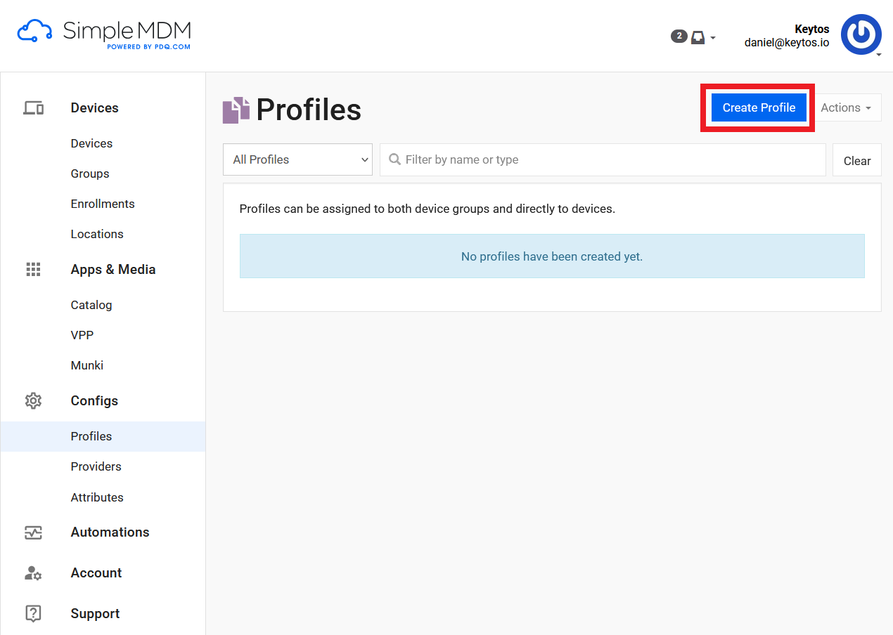 Create new Profile SimpleMDM