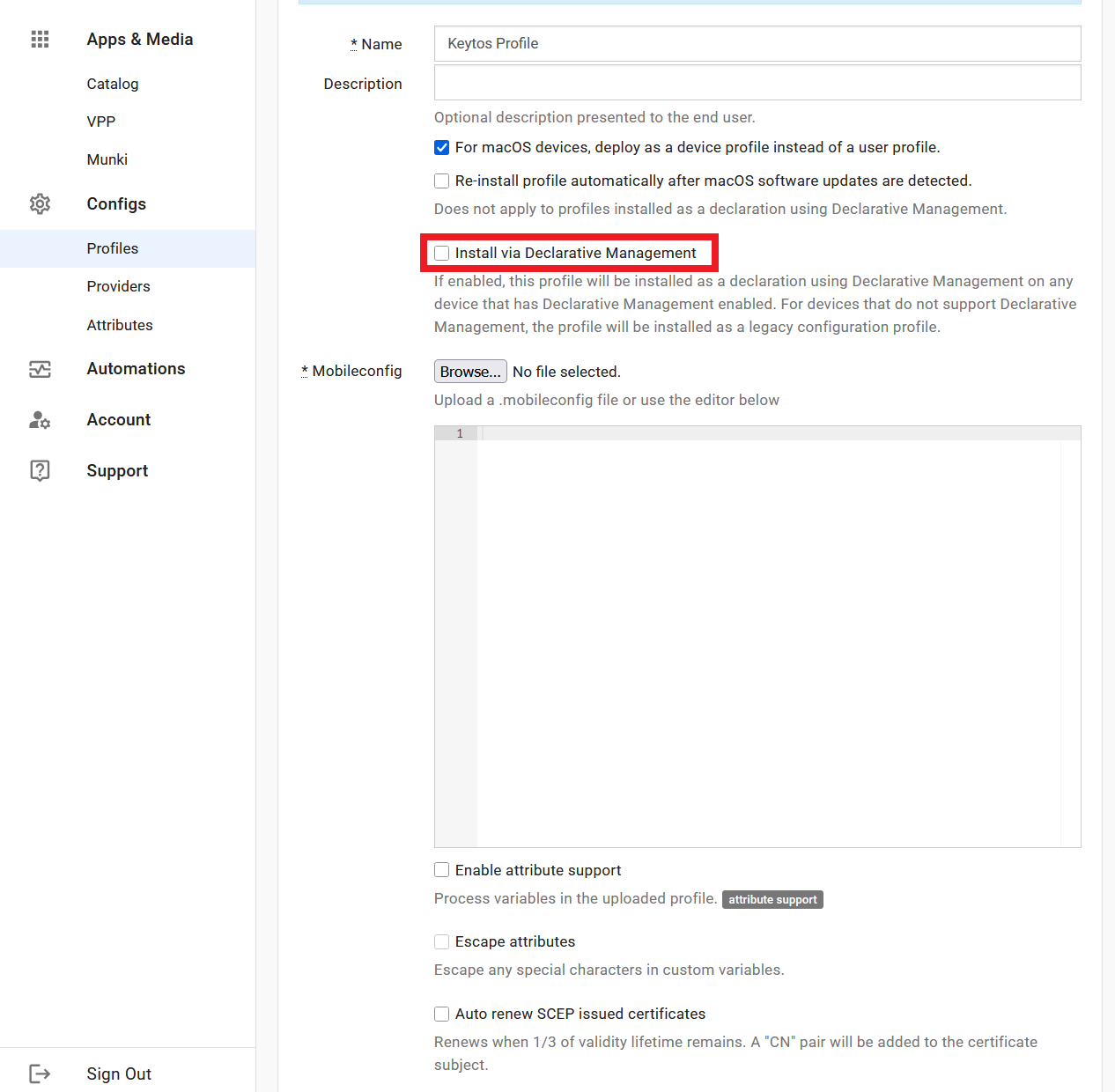 Disable Declarative Management