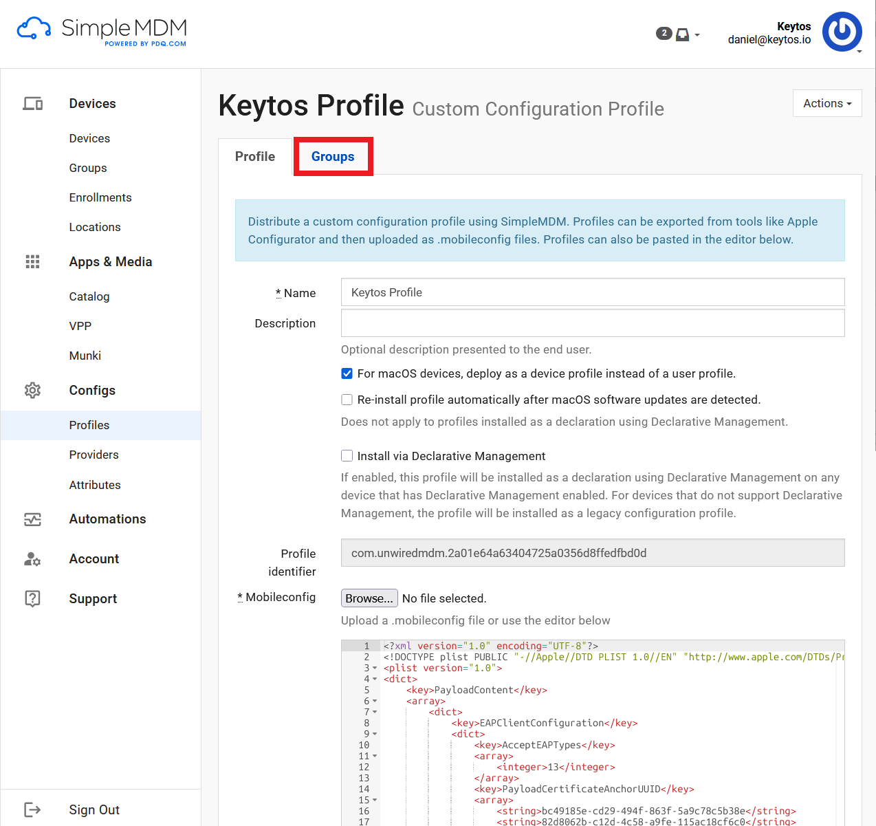 Navigate to Groups Tab