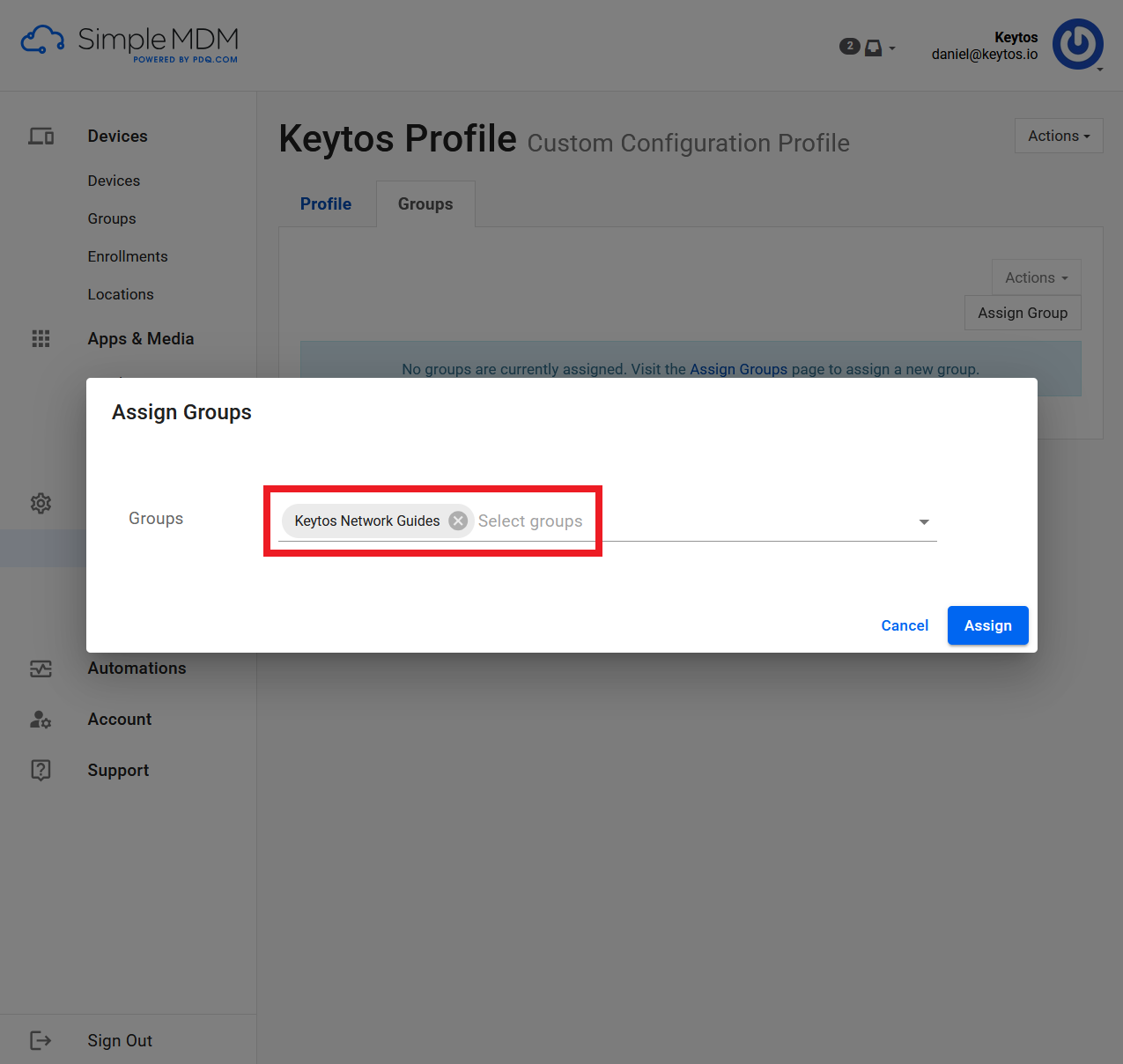 Select Groups for Profile