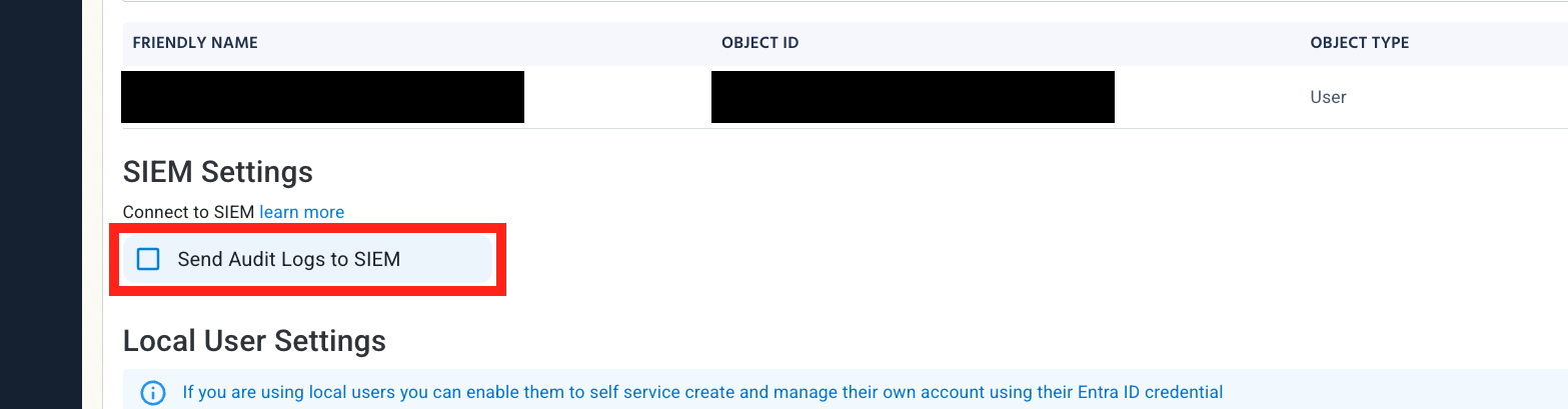 EZRADIUS Send Audit Logs to SIEM checkbox