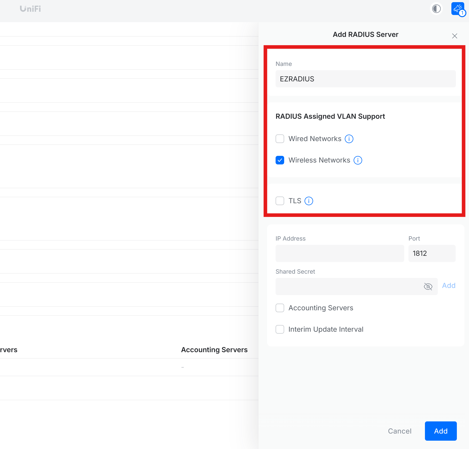Adding RADIUS Server in Ubiquiti Unifi Controller