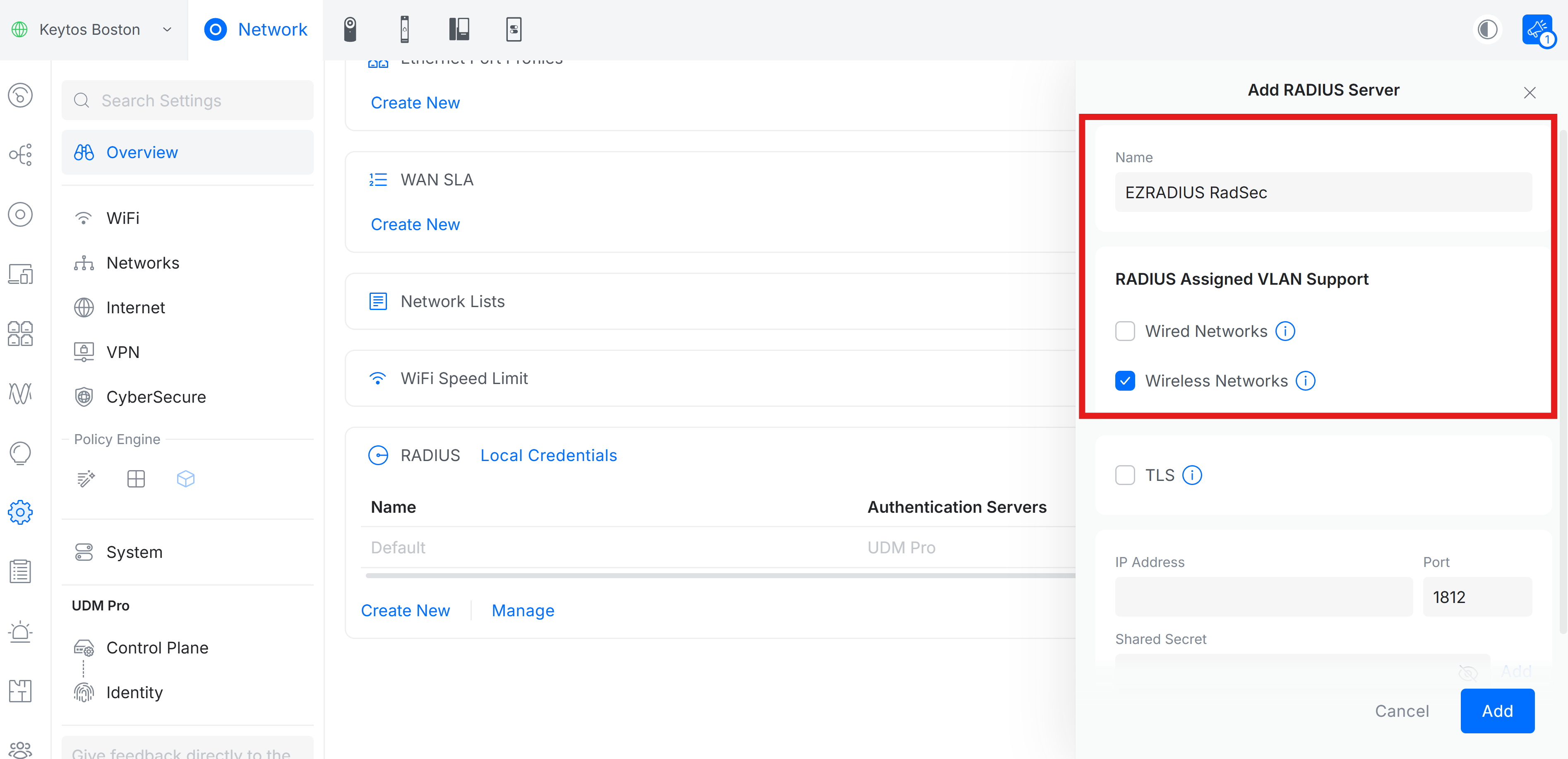 Adding RADIUS Server in Ubiquiti Unifi Controller