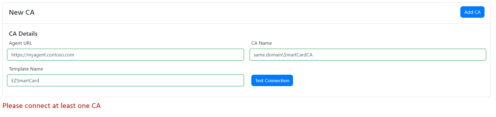 EZSmartCard ADCS CA connection