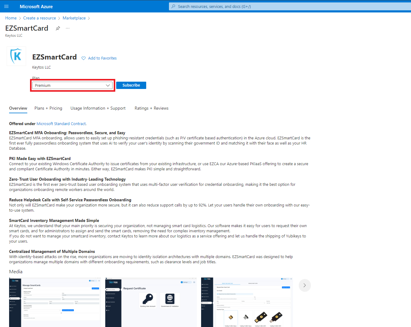 Select EZCMS plain in the Azure Portal