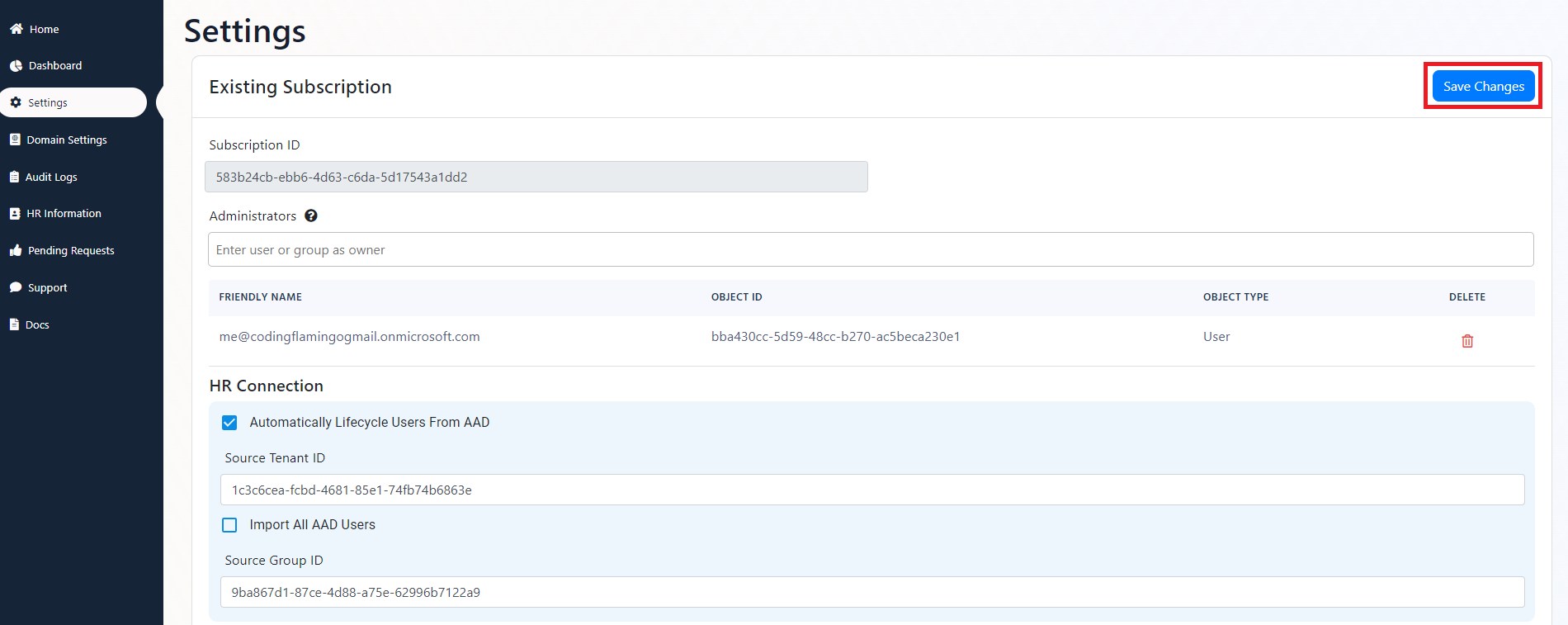 Save changes for automatic user lifecycle