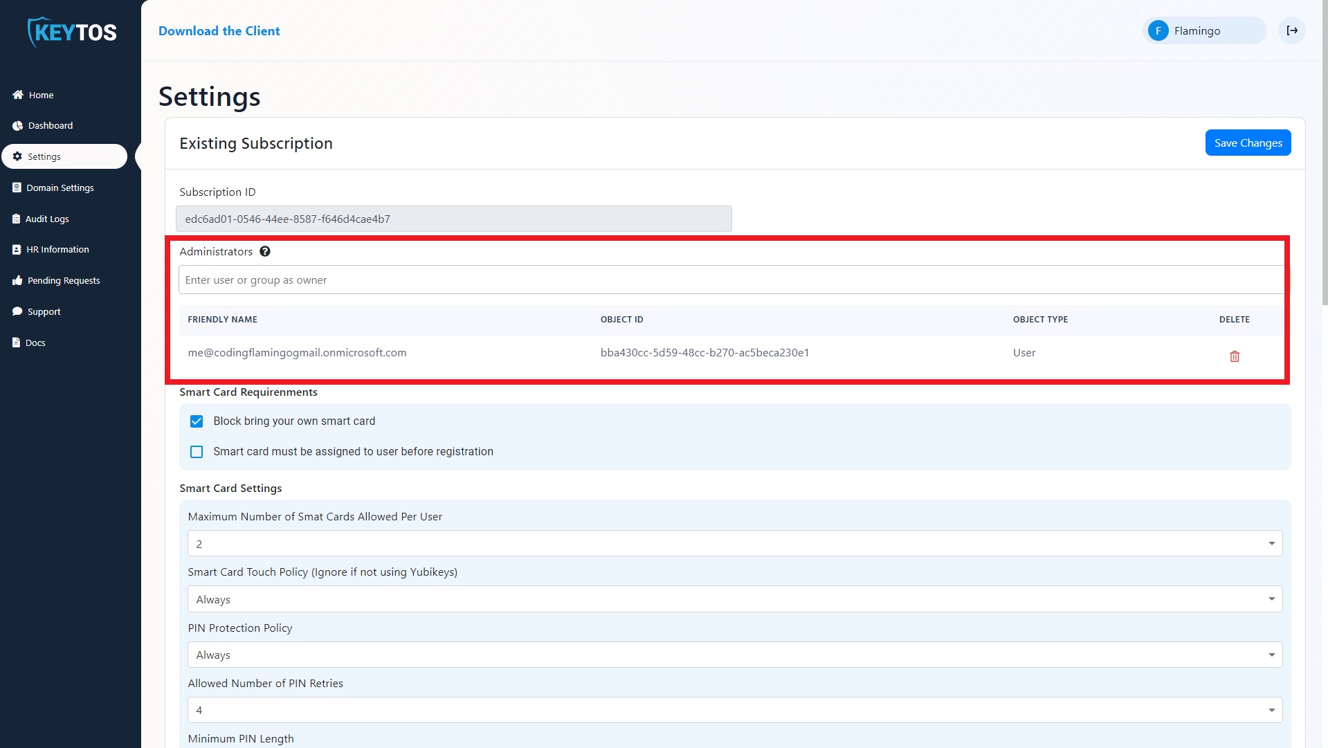 Settings Admin Setup